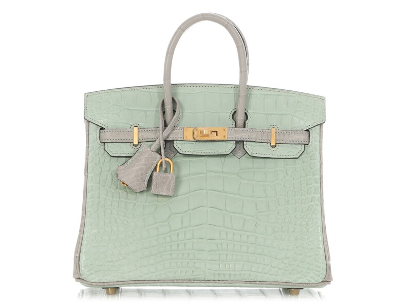 Vert d'Eau and Gris Perle HSS Alligator Mississippiensis Birkin 25 Gold Hardware