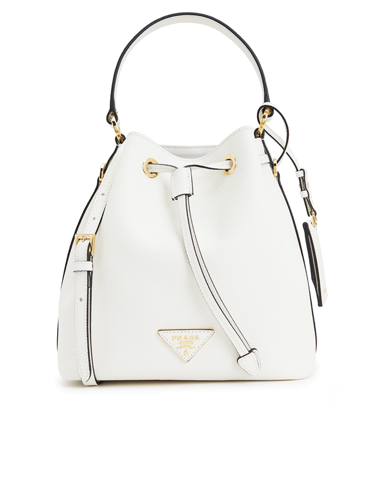 Prada Saffiano Leather Bucket in White