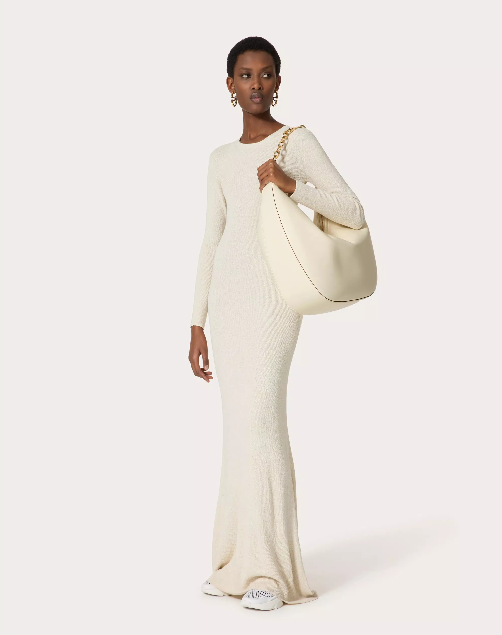 Maxi Vlogo Moon Nappa Leather Hobo Bag With Chain