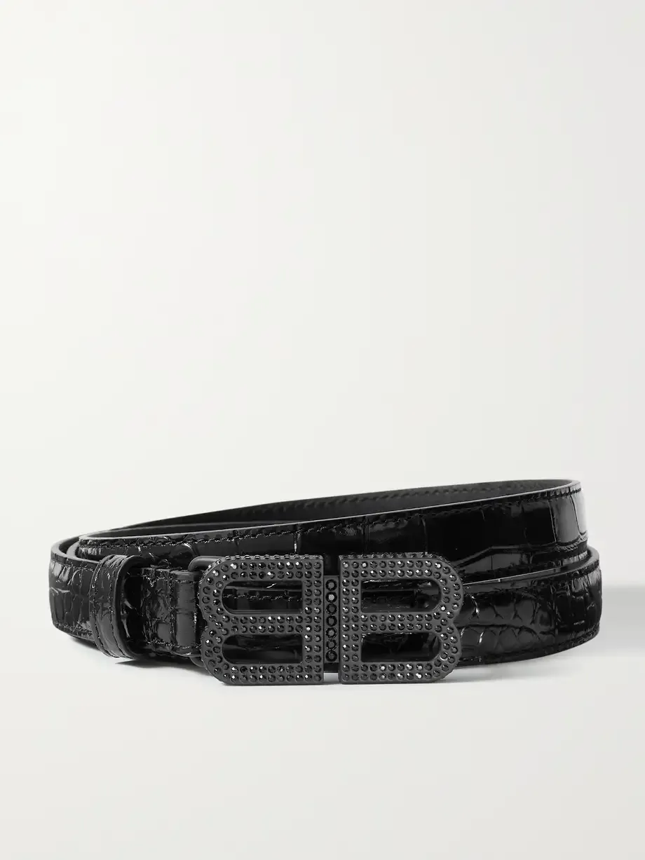 BB Hourglass crystal-embellished croc-effect leather belt