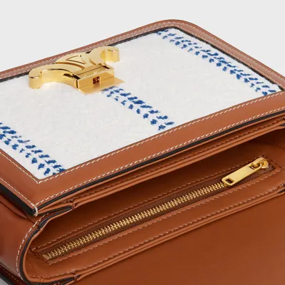 TEEN TRIOMPHE BAG IN STRIPED TEXTILE AND CALFSKIN WHITE/BLUE