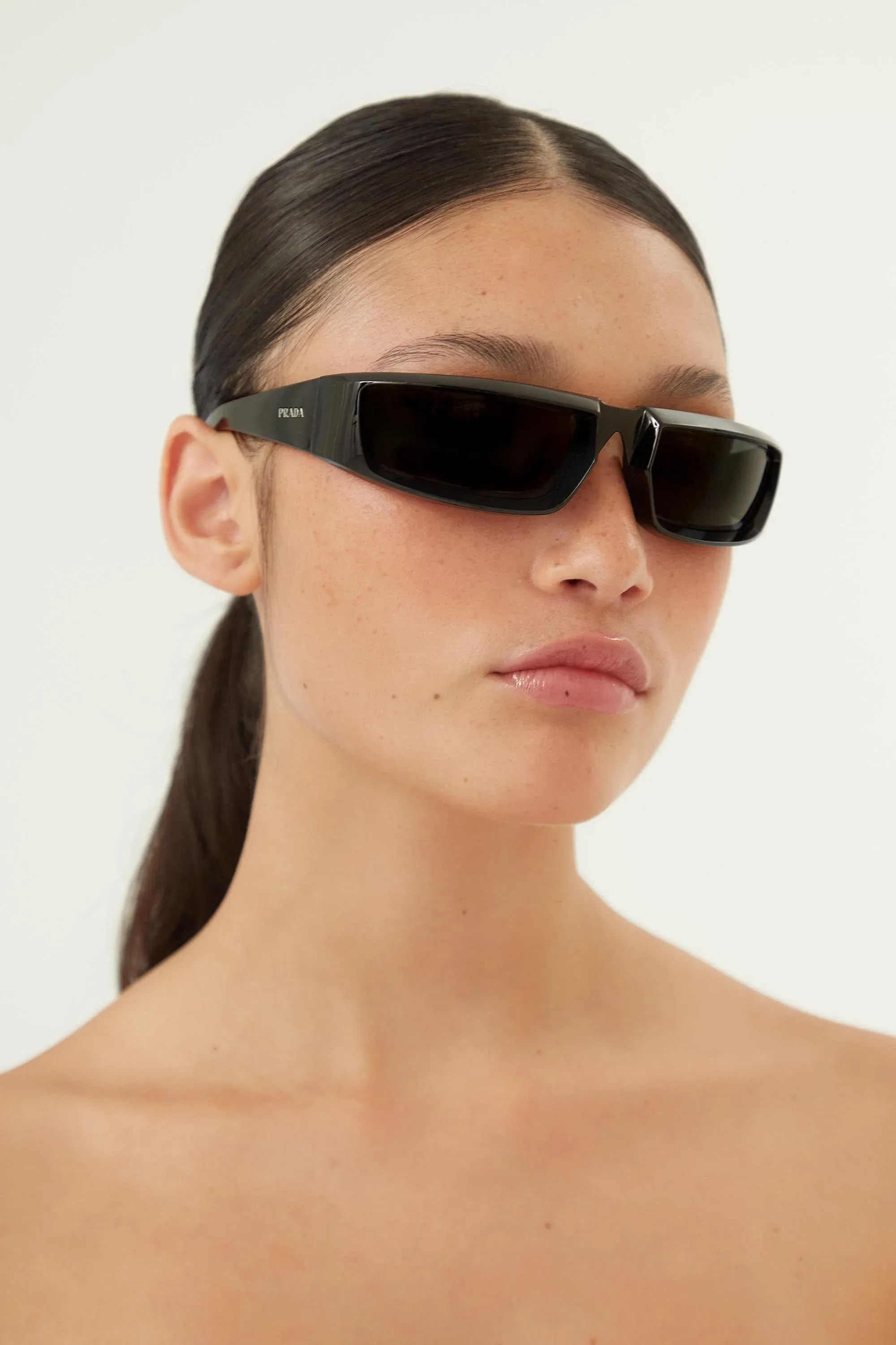 Prada runway wrap around black sunglasses