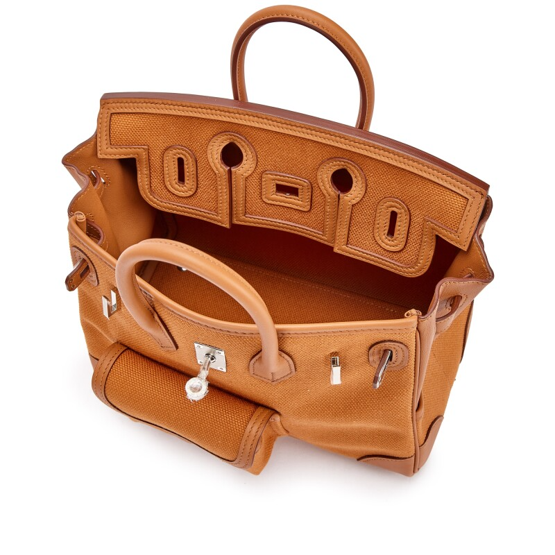 Gold Swift and Canvas Cargo Birkin 25 Palladium Hardware