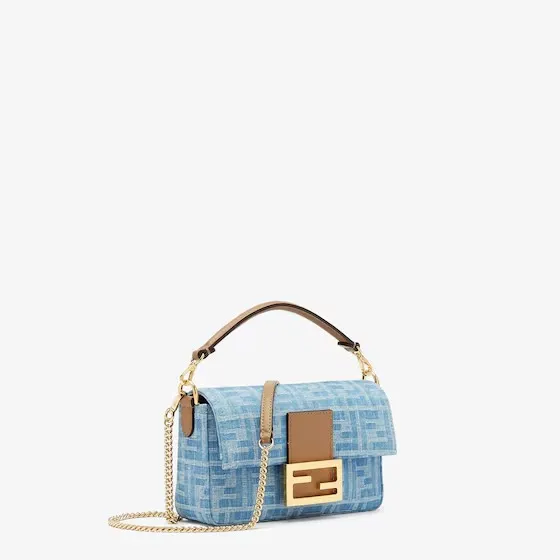 FENDI Baguette Mini Light blue FF denim fabric bag