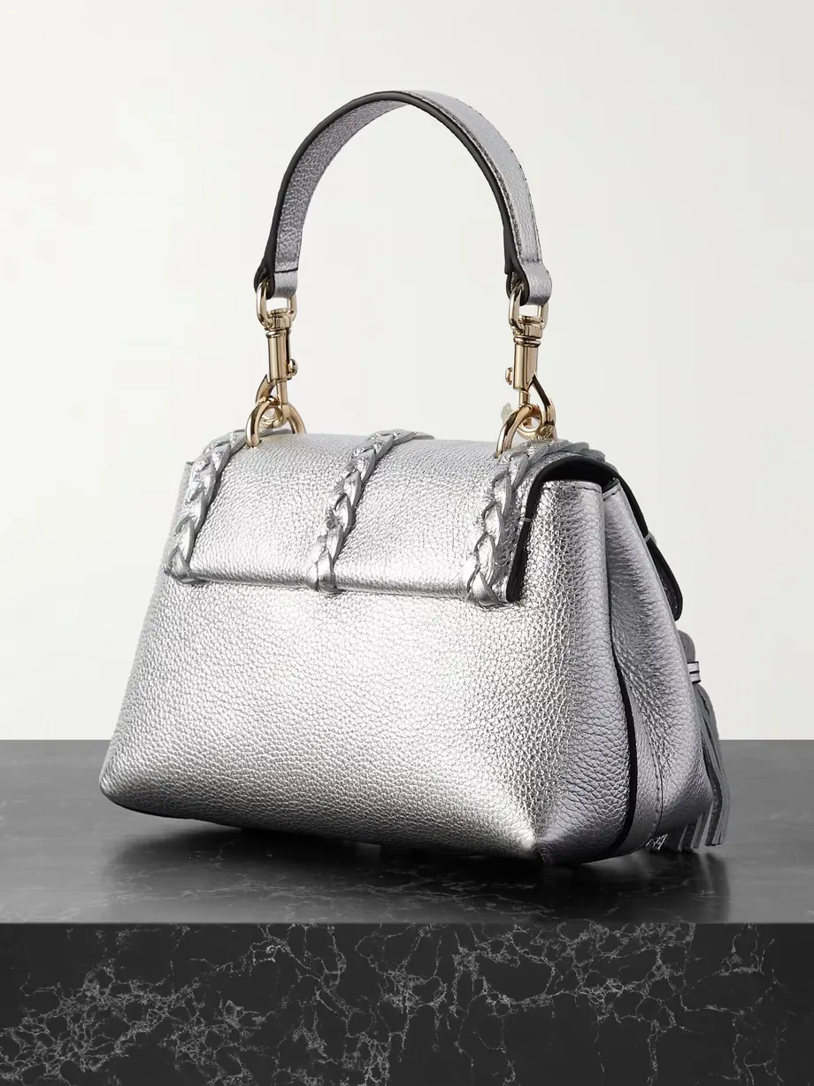 Penelope braided metallic textured-leather shoulder bag