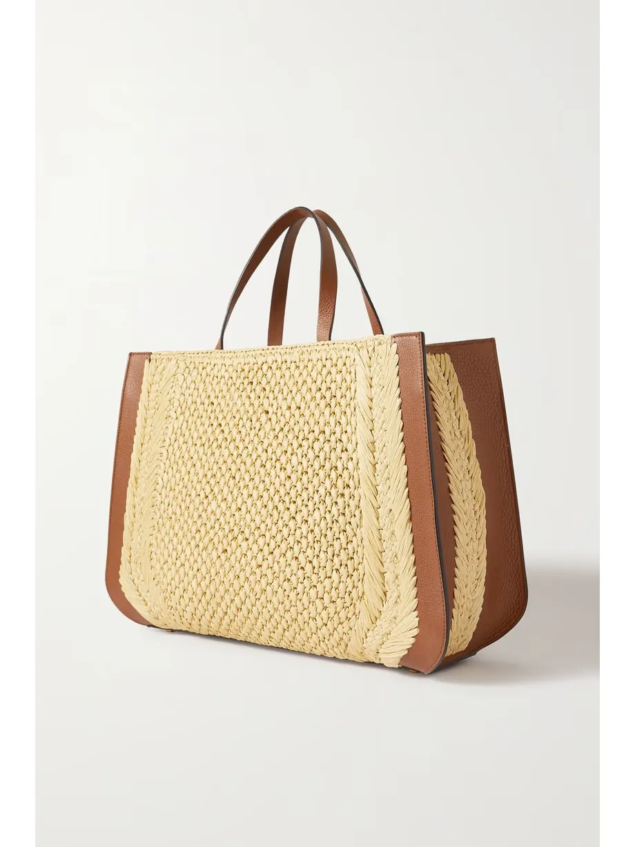 Valentino Garavani VLOGO faux raffia and textured-leather tote