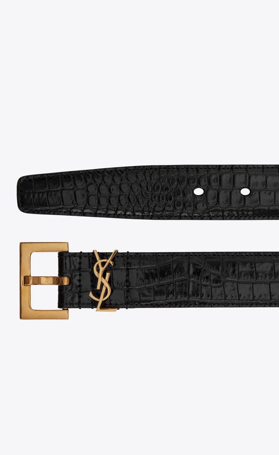 CASSANDRE BELT WITH SQUARE BUCKLE IN SHINY CROCODILE-EMBOSSED LEATHER