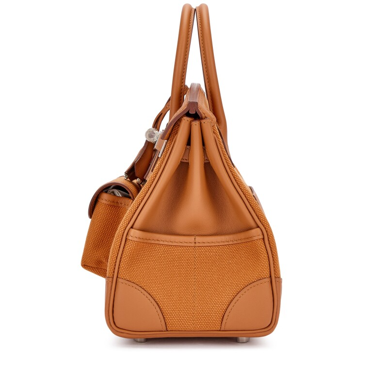 Gold Swift and Canvas Cargo Birkin 25 Palladium Hardware