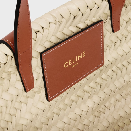 Teen Celine Classic Panier In Palm Leaves And Calfskin Tan