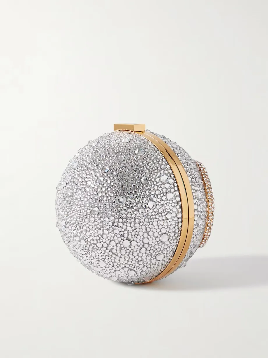 Valentino Garavani VLOGO crystal-embellished gold- and silver-tone clutch