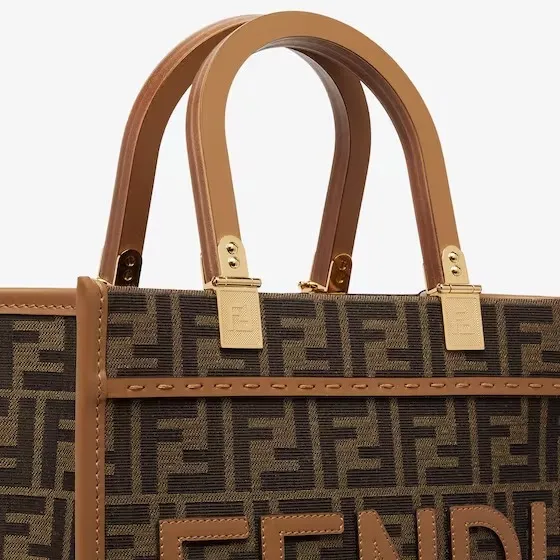 Fendi Sunshine Small Brown FF jacquard fabric bag