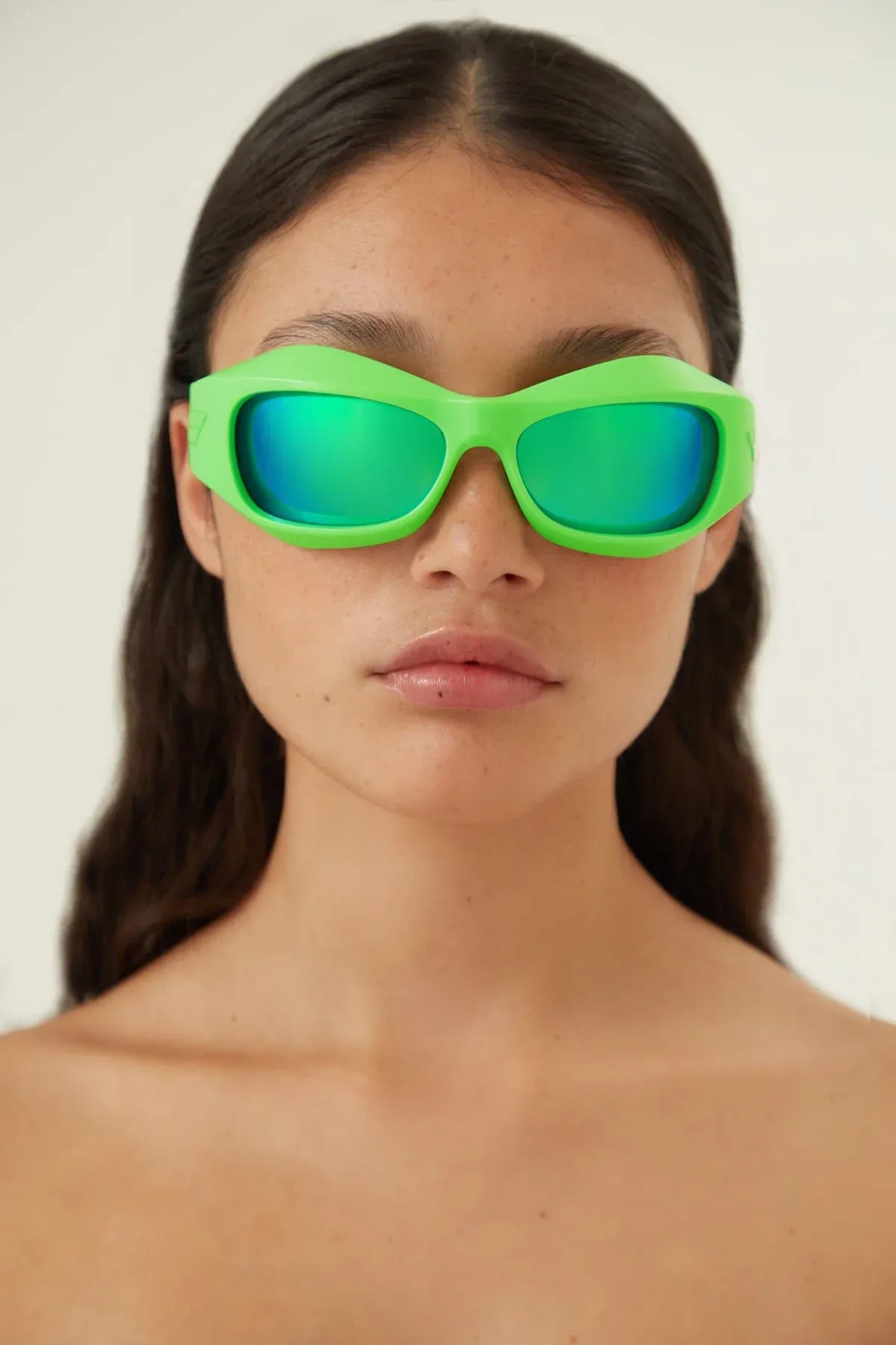 Bottega Veneta wrap around green fluor sunglasses
