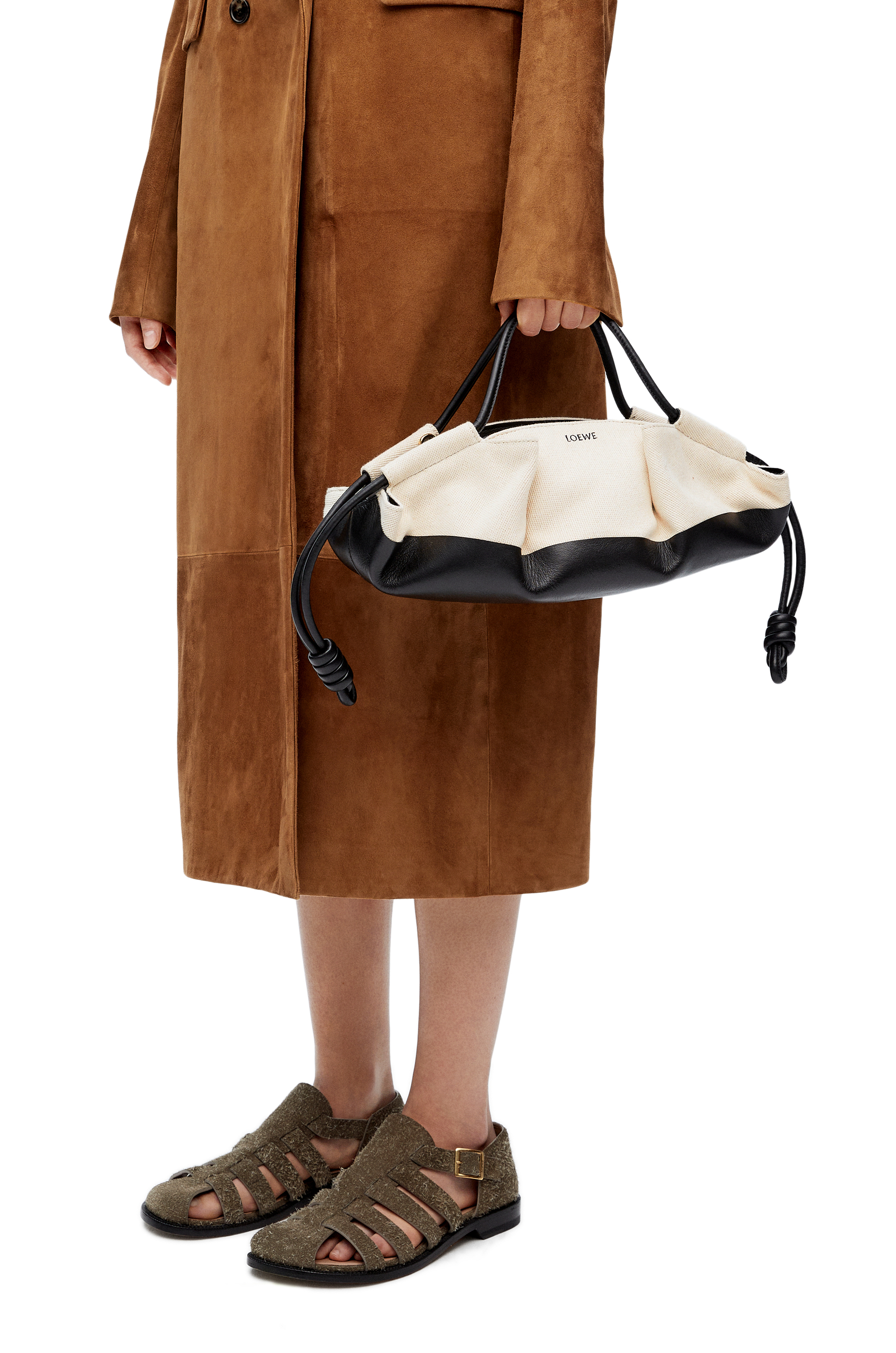 Small Paseo bag in shiny nappa calfskin and canvas