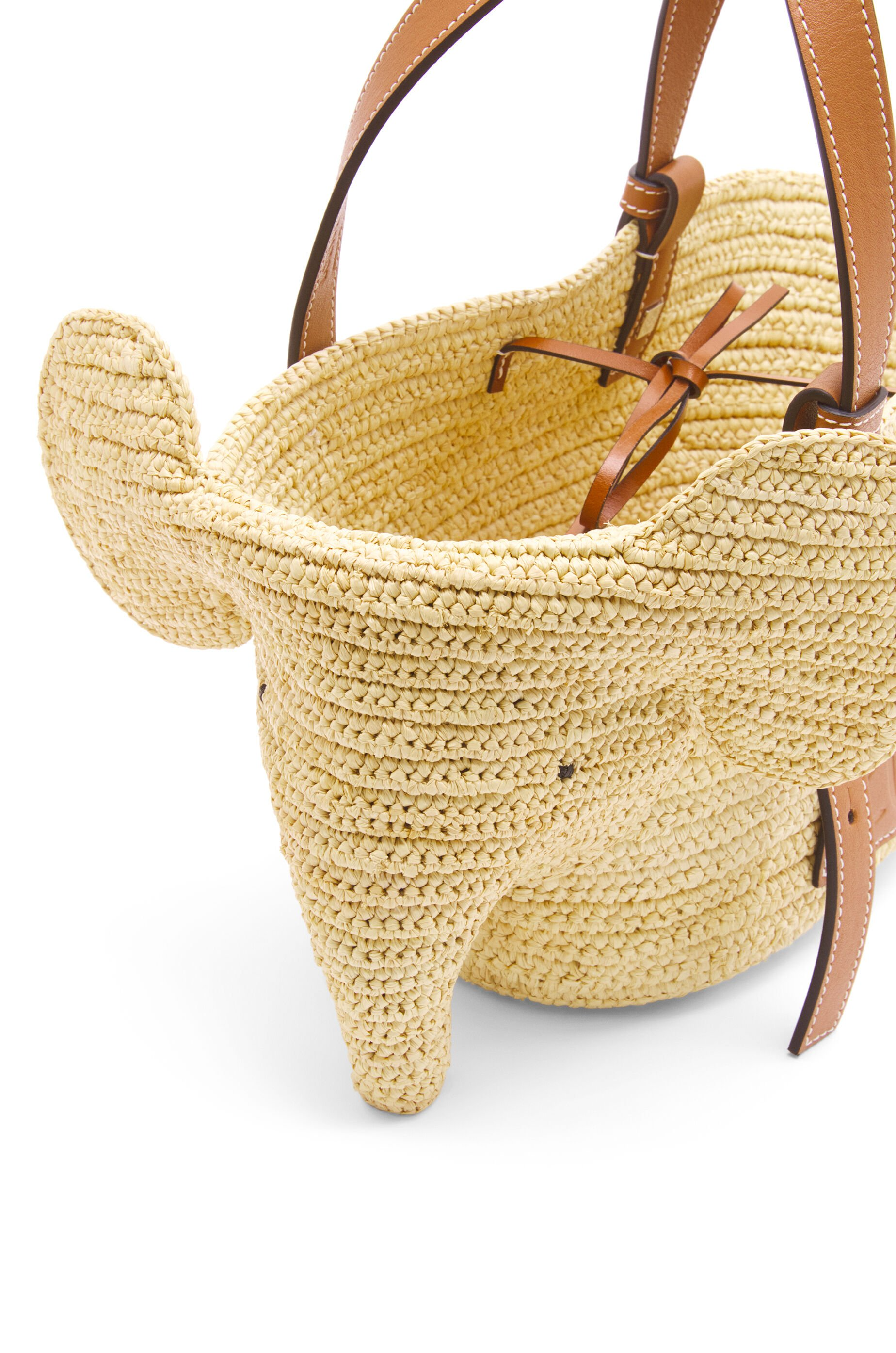 Small Elephant Basket bag in raffia and calfskin