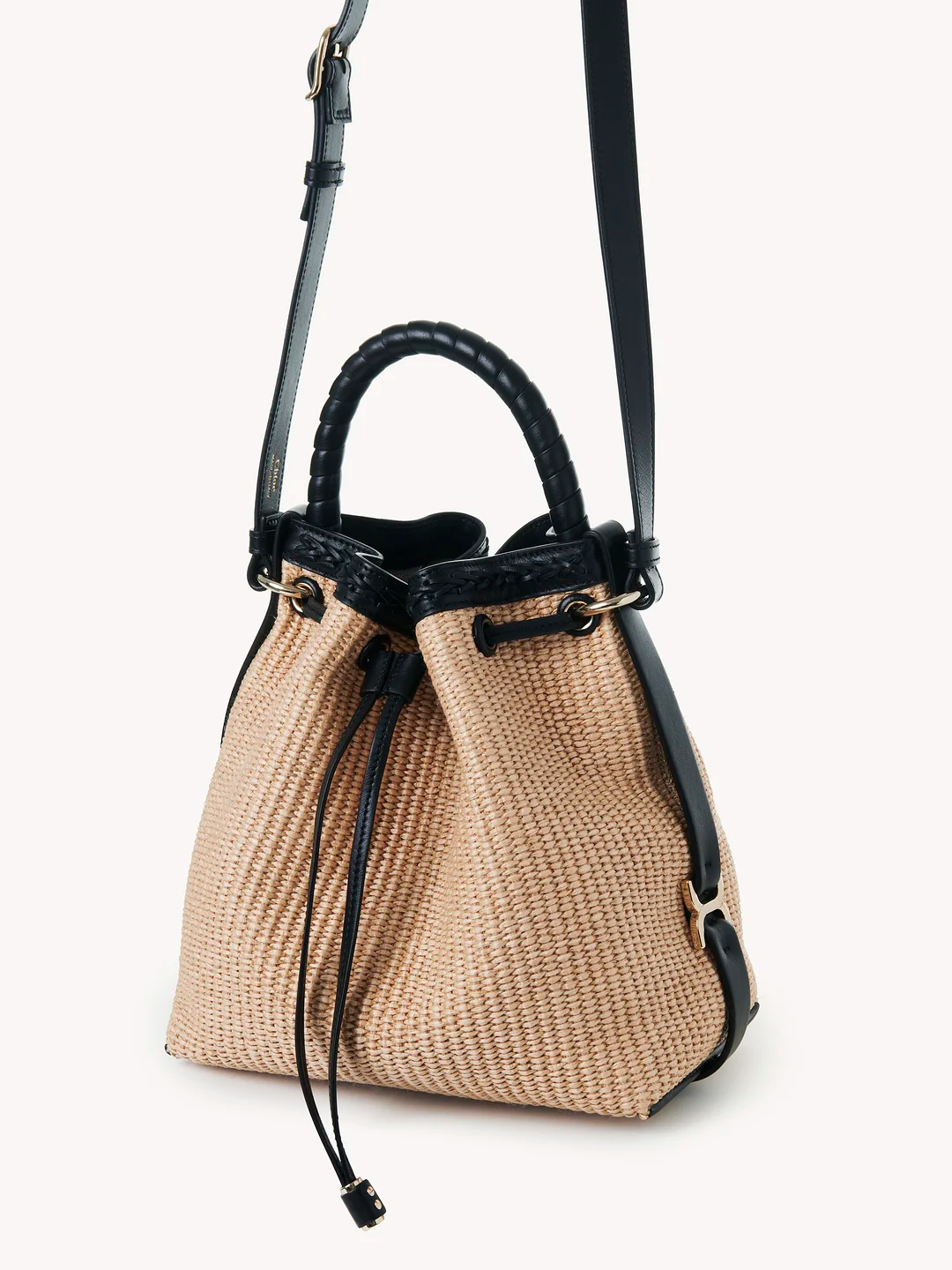Marcie Bucket Bag In Soft Leather & Braided Fibers