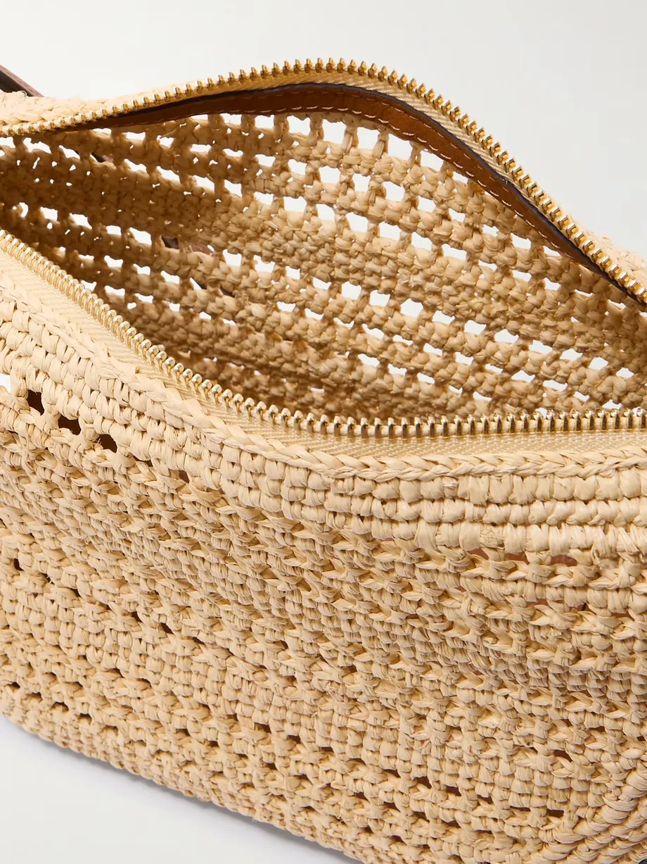 + Paula's Ibiza Hammock mini leather-trimmed raffia shoulder bag