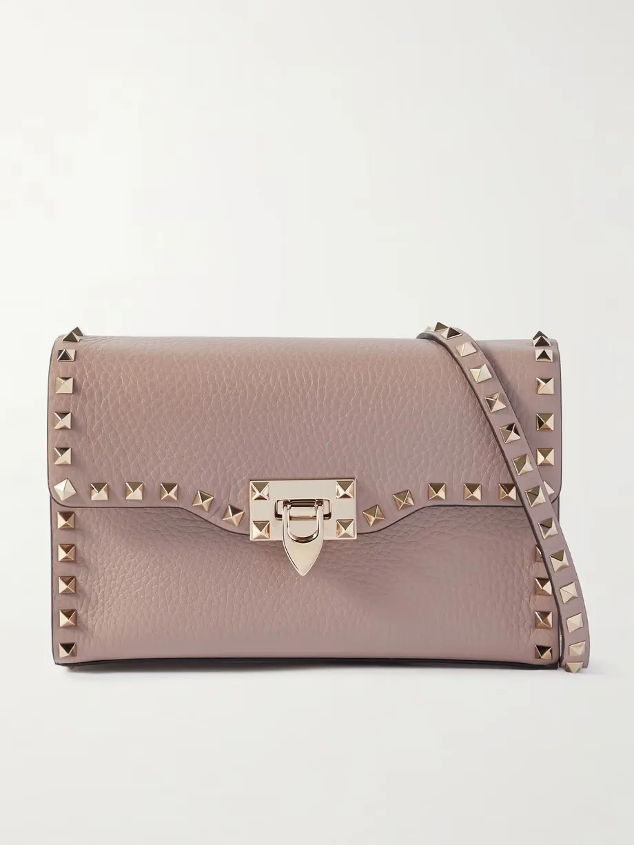 Rockstud textured-leather shoulder bag