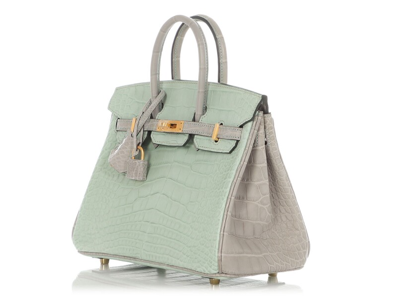 Vert d'Eau and Gris Perle HSS Alligator Mississippiensis Birkin 25 Gold Hardware