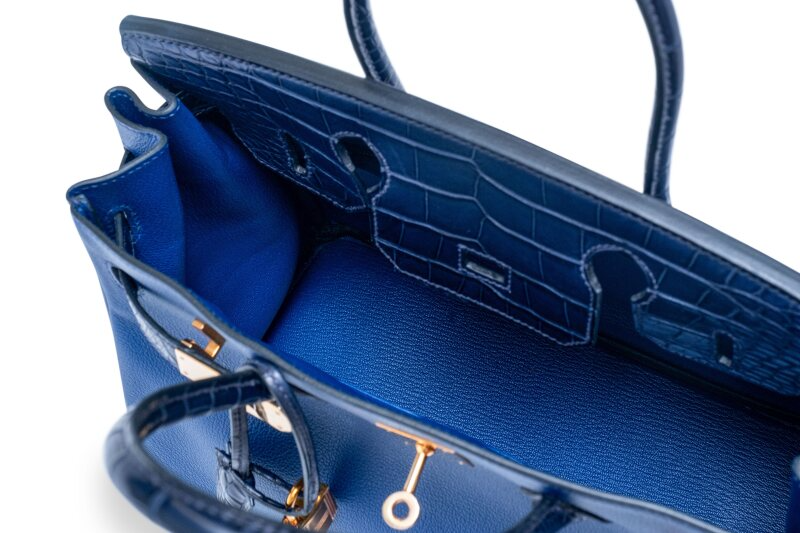 Bleu Indigo Matte Alligator & Saphir Taurillon Novillo Birkin Touch 30 Rose Gold