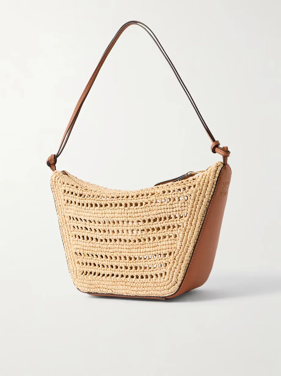 + Paula's Ibiza Hammock mini leather-trimmed raffia shoulder bag