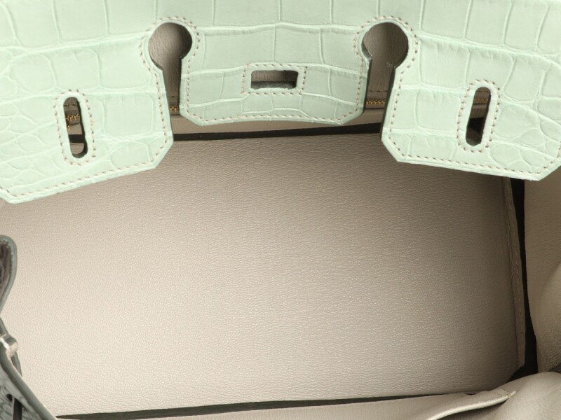 Vert d'Eau and Gris Perle HSS Alligator Mississippiensis Birkin 25 Gold Hardware