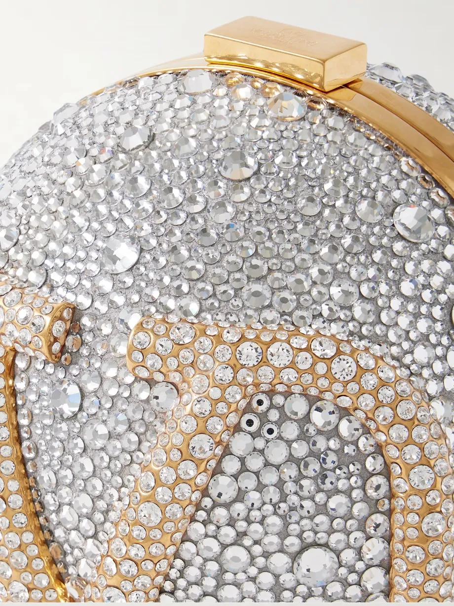 Valentino Garavani VLOGO crystal-embellished gold- and silver-tone clutch