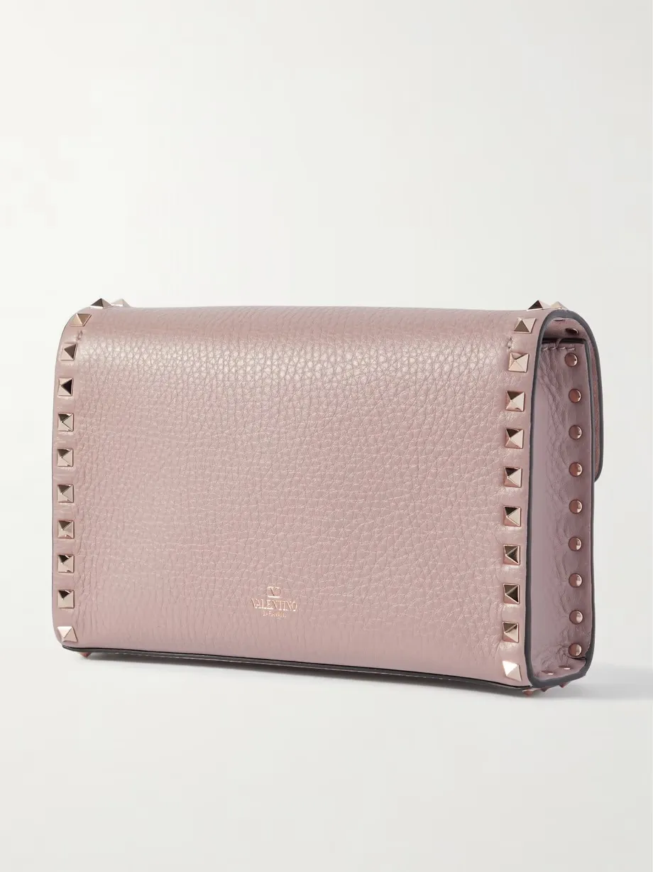 Rockstud textured-leather shoulder bag