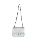 Chanel Mini Classic Square Flap Bag Blue Iridescent Calfskin Silver Hardware
