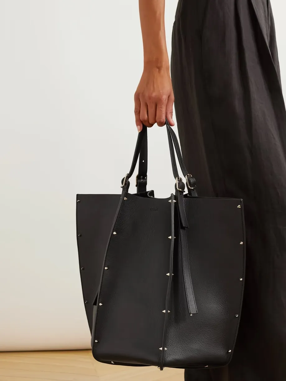 Carmela studded textured-leather tote