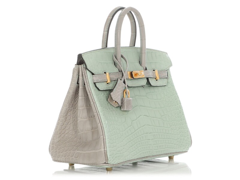 Vert d'Eau and Gris Perle HSS Alligator Mississippiensis Birkin 25 Gold Hardware
