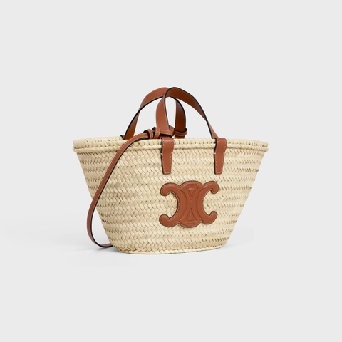 Teen Celine Classic Panier In Palm Leaves And Calfskin Tan