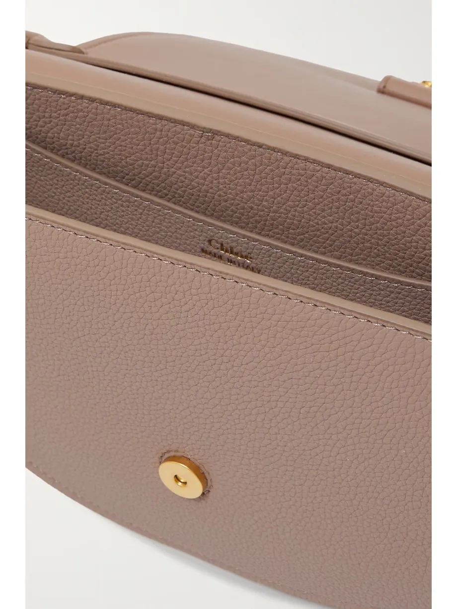 Marcie mini suede-trimmed leather shoulder bag