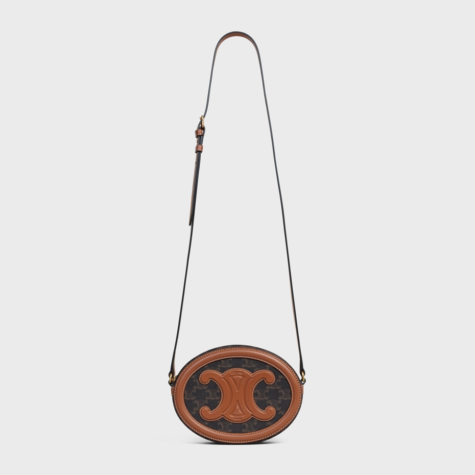 OVAL BAG CUIR TRIOMPHE IN TRIOMPHE CANVAS AND CALFSKIN TAN