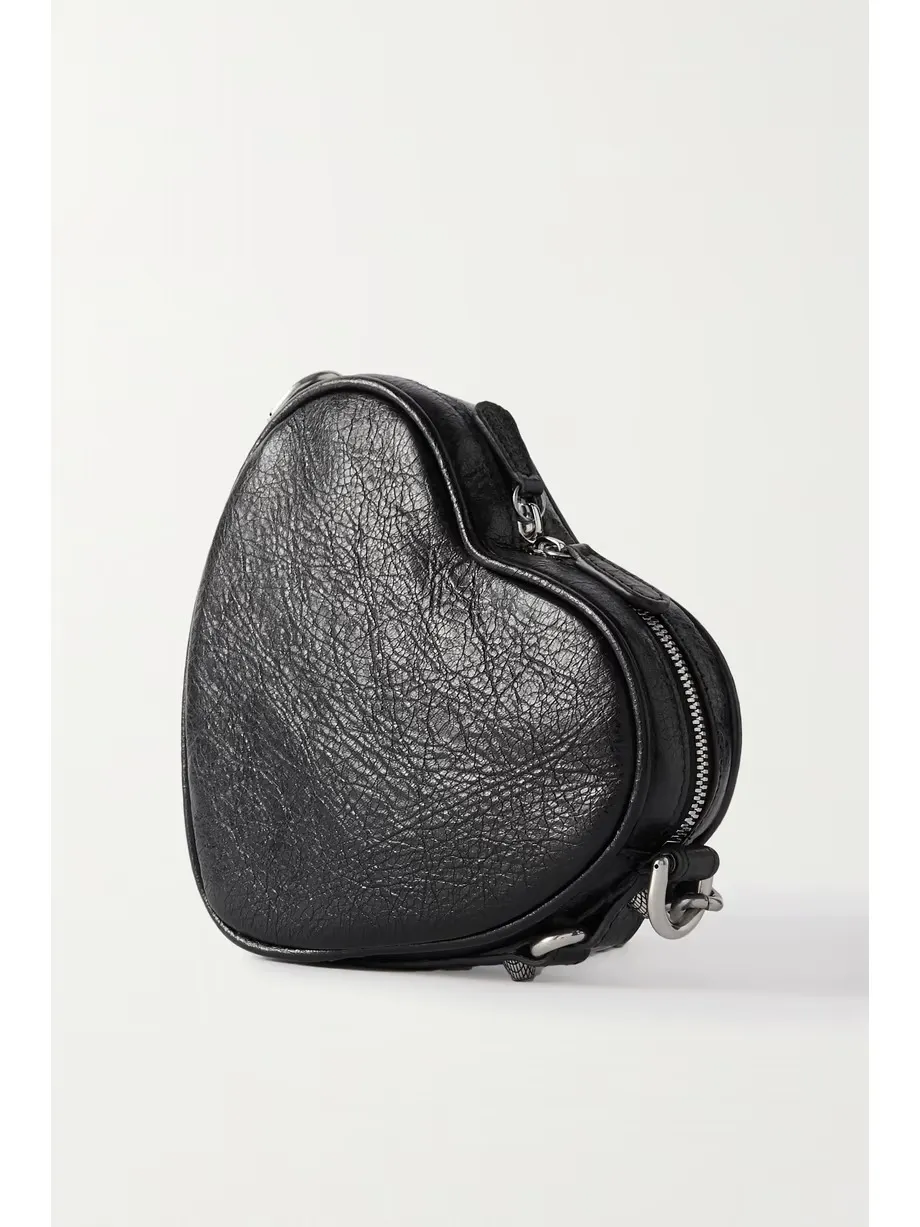 Le Cagole Heart mini studded crinkled-leather shoulder bag