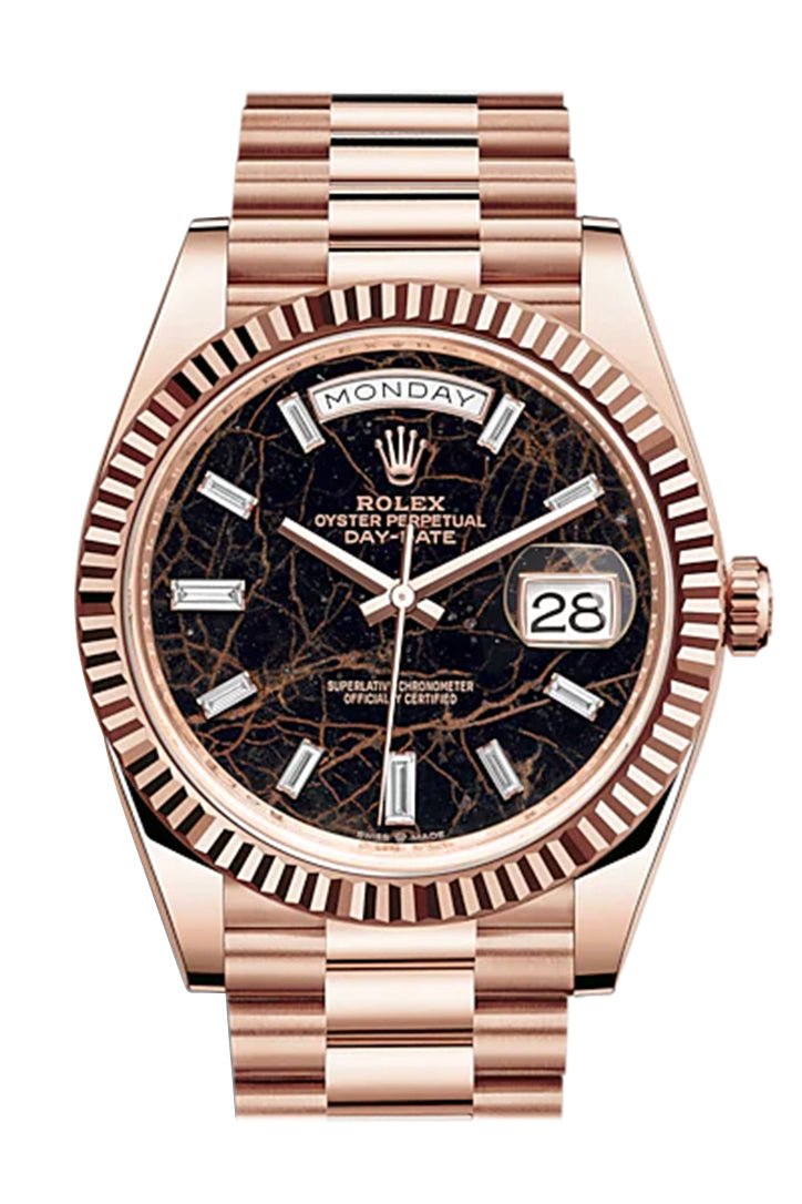Day-Date 40 Eisenkiesel 10 Baguette-cut Fluted Dial Diamond Bezel 18K Everose gold President Automatic Men's Watch 228235
