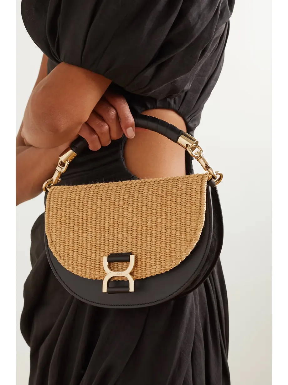 Marcie leather and raffia shoulder bag