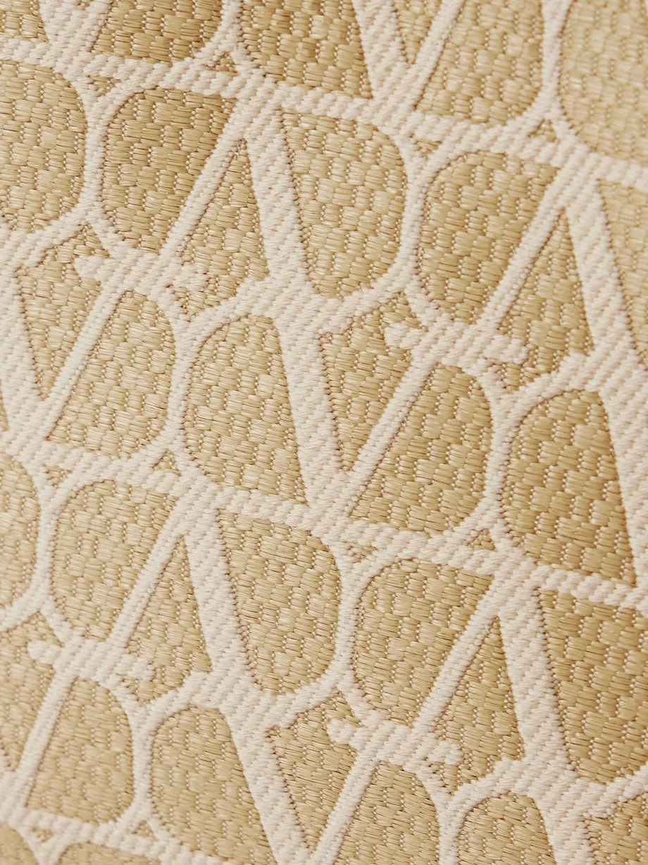 VLOGO small leather-trimmed embroidered raffia tote