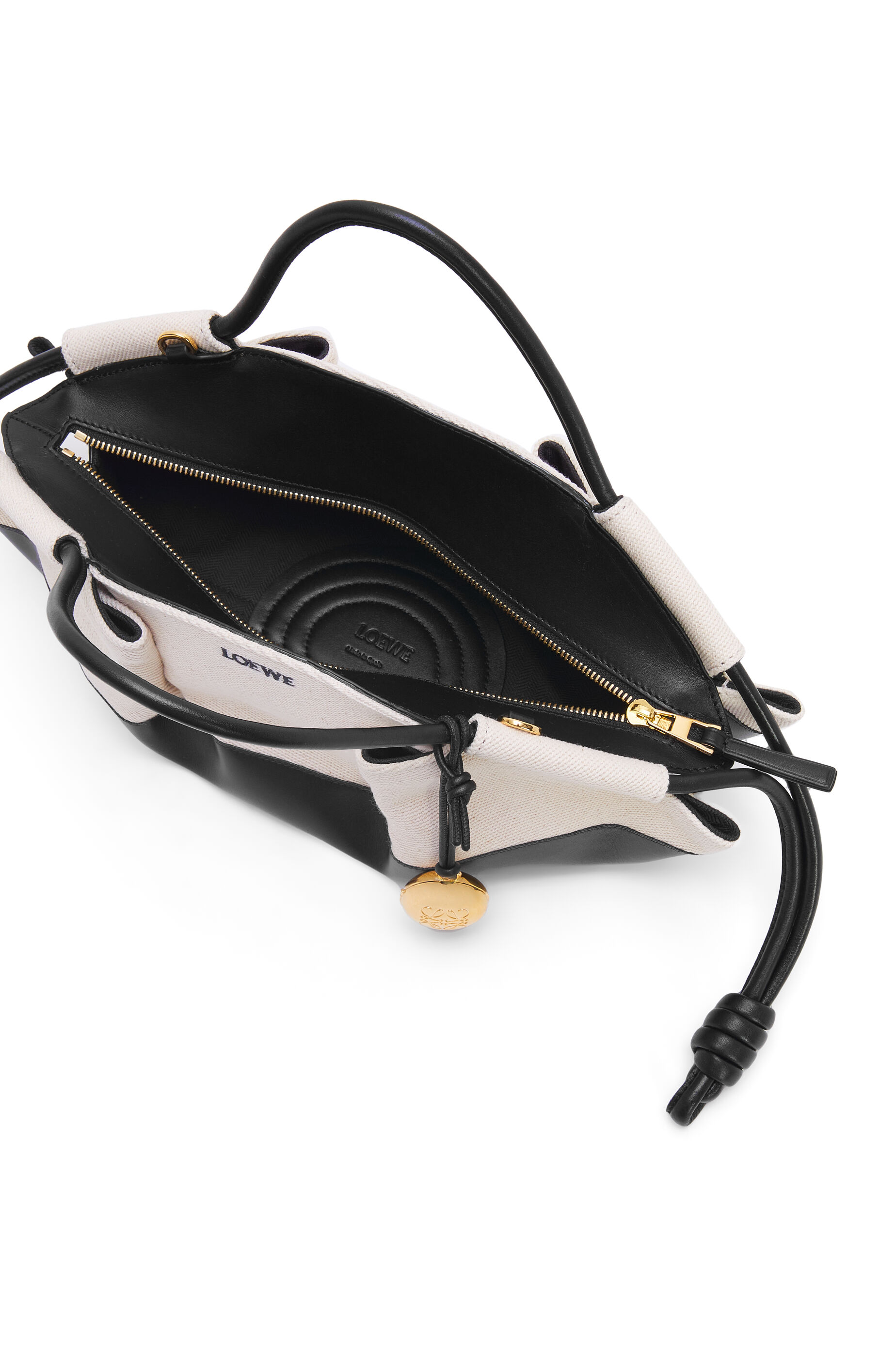 Small Paseo bag in shiny nappa calfskin and canvas