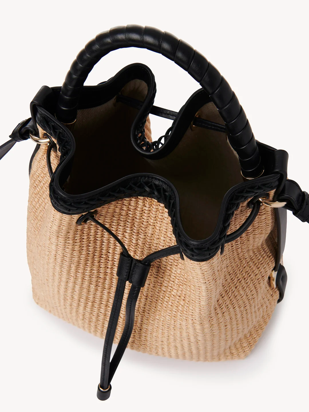 Marcie Bucket Bag In Soft Leather & Braided Fibers