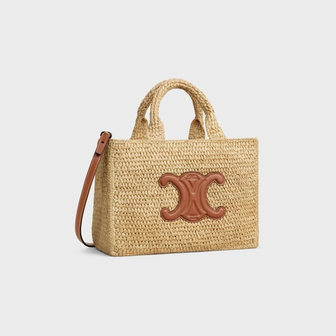 Small Cabas Thais In Raffia And Calfskin Tan