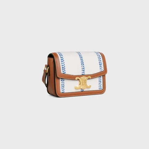 TEEN TRIOMPHE BAG IN STRIPED TEXTILE AND CALFSKIN WHITE/BLUE