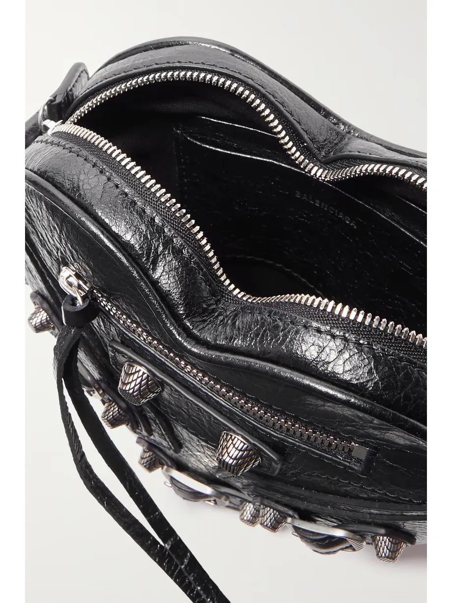 Le Cagole Heart mini studded crinkled-leather shoulder bag