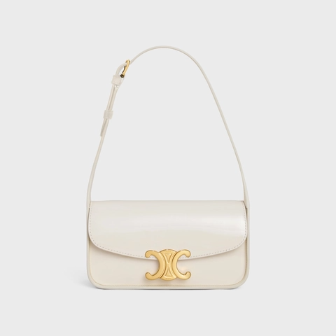 SHOULDER BAG TERENCE IN PATENT CALFSKIN WHITE COTTON