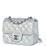 Chanel Mini Classic Square Flap Bag Blue Iridescent Calfskin Silver Hardware