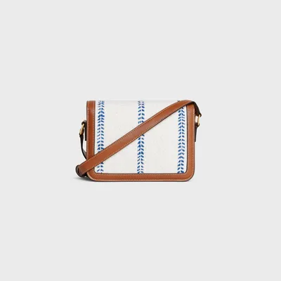 TEEN TRIOMPHE BAG IN STRIPED TEXTILE AND CALFSKIN WHITE/BLUE