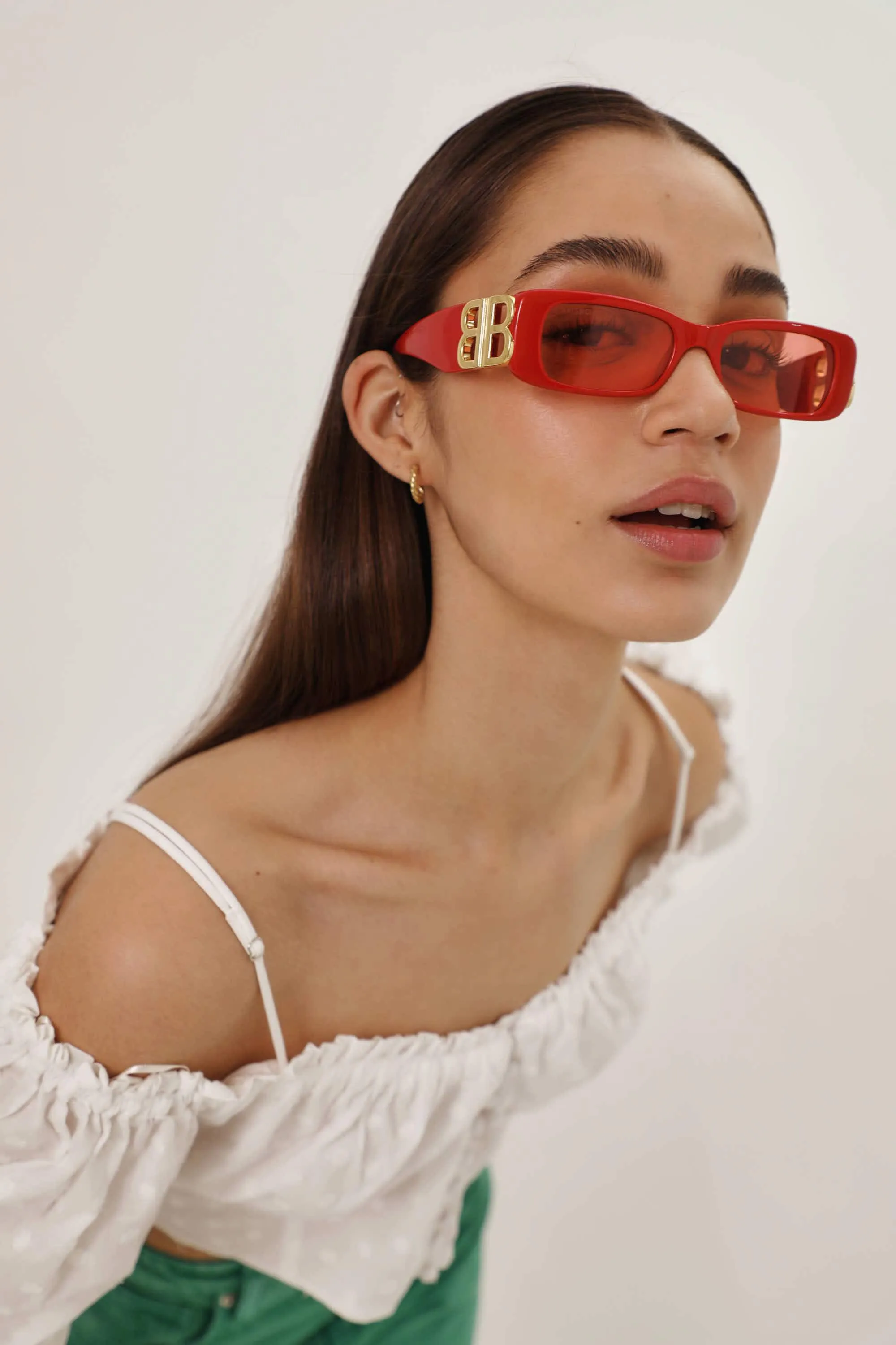 Balenciaga micro red sunglasses featuring BB logo