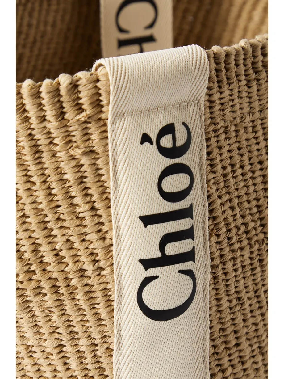 Woody large leather-trimmed raffia tote