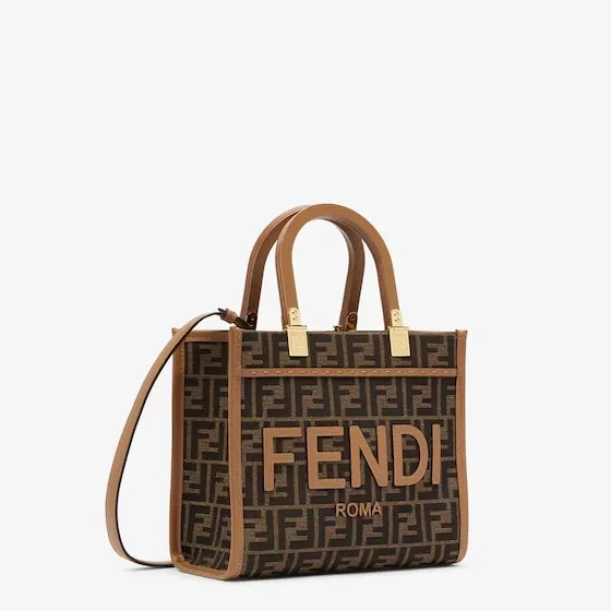 Fendi Sunshine Small Brown FF jacquard fabric bag