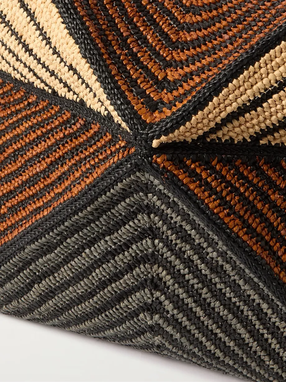 + Paula's Ibiza Puzzle Fold XL leather-trimmed raffia tote bag