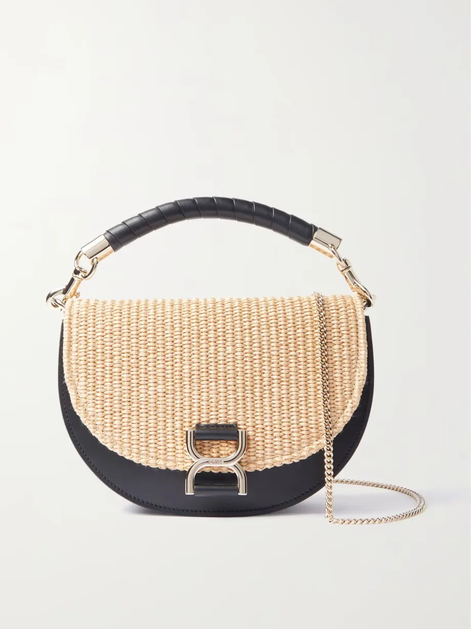 Marcie leather and raffia shoulder bag
